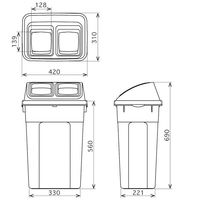 リス カラー分別ダスト ワイド 2分別タイプ 20L ×2 ゴミ箱 ターコイズ×ライトグリーン 1個 日本製 幅420×奥行310×高さ690mm