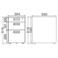 QUEST　フラットOAキャビネット（ラッチ機構付き）　3段　ホワイト 幅394×奥行550×高さ616mm　1台