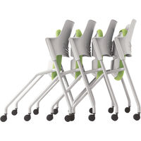 オカムラ VILLAGE VCC1ミーティングチェア グリーン（背カバー付） 1箱（2脚入） スタッキング キャスター付き 幅560mm 座面高440mm