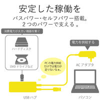 USBハブ USB-A×4ポート USB2.0 ACアダプタ付 ケーブル長1.5m ホワイト U2H-AN4SWH エレコム 1個