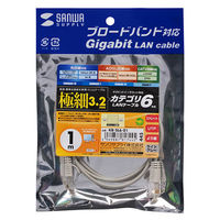 サンワサプライ カテゴリ6準拠極細LANケーブル 極細タイプ 1m ライトグレー KB-SL6-01 1本