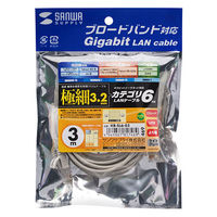 サンワサプライ カテゴリ6準拠極細LANケーブル 極細タイプ 3m ライトグレー KB-SL6-03 1本