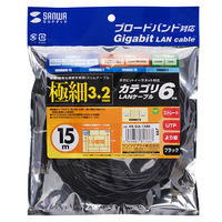 サンワサプライ カテゴリ6準拠極細LANケーブル 極細タイプ 15m ブラック KB-SL6-15BK 1本
