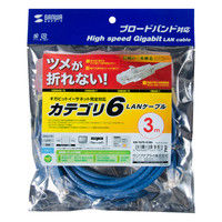サンワサプライ つめ折れ防止カテゴリ6LANケーブル 3m  ブルー KB-T6TS-03BL（直送品）