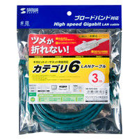 サンワサプライ つめ折れ防止カテゴリ6LANケーブル 3m  グリーン KB-T6TS-03G（直送品）