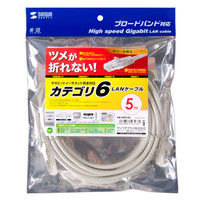 サンワサプライ つめ折れ防止カテゴリ6LANケーブル 5m  ライトグレー KB-T6TS-05（直送品）
