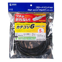 サンワサプライ つめ折れ防止カテゴリ6LANケーブル 5m  ブラック KB-T6TS-05BK（直送品）