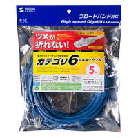 サンワサプライ つめ折れ防止カテゴリ6LANケーブル 5m  ブルー KB-T6TS-05BL（直送品）