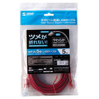 サンワサプライ ツメ折れ防止CAT5eLANケーブル やわらかタイプ 5m レッド LA-Y5TS-05R（直送品）