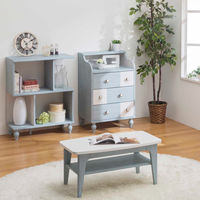 白井産業 フレンチシャビー 棚付テーブル 幅800×奥行394×高さ381mm 木製 ホワイト×ライトブルー FRS-8040T 1台（直送品）