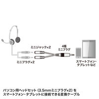 サンワサプライ ヘッドホン+マイク用変換アダプタケーブル(3極メスx2→4極オス) KM-A25-005 1本（直送品）