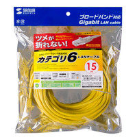 サンワサプライ つめ折れ防止カテゴリ6LANケーブル 15m  イエロー KB-T6TS-15Y（直送品）