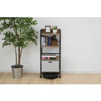 山善 YAMAZEN キャスター付リビングラック4段  幅420×奥行275×高さ1010mm オーク／ブラック 1台（直送品）