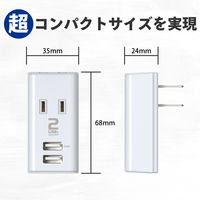 トップランド 電源タップ 2個口 USBーA充電ポート(2個口)付き 合計1A 抗菌加工 STPP4024-WT 1個