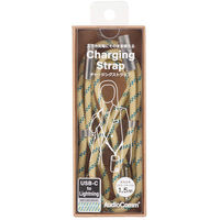 オーム電機 AudioComm チャージングストラップ USB-C/Lightning ブルーイエロー 01-7276 1個（直送品）