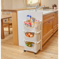 清水産業株式会社 重ねて使えるキャスター付きバスケット3段 アイボリー 120869 1個（直送品）