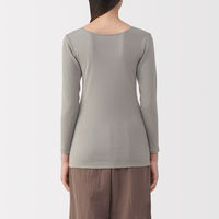 無印良品 レディース 婦人 あったか綿 Ｕネック八分袖Ｔシャツ 婦人Ｌ グレイッシュブラウン 良品計画