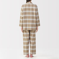 無印良品 レディース 婦人 脇に縫い目のない フランネル長袖パジャマ 婦人Ｌ ペールブラウンチェック 良品計画