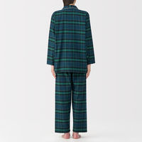 無印良品 レディース 婦人 脇に縫い目のない フランネル長袖パジャマ 婦人Ｍ ダークグリーンチェック 良品計画