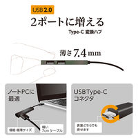 ナカバヤシ USB2.0 TypeーC 2ポートハブ 極薄極細 グレー UH-C2562GY 1個