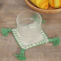 布 カラーステッチタッセルコースター グリーン studio CLIP