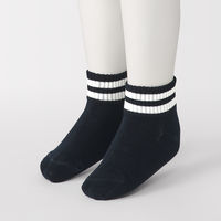 無印良品 キッズ 足なり直角 ショート丈靴下（柄・３足組） １９～２３ｃｍ ライン（グレー・ブルー・ネイビー） 良品計画