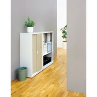 スマイル スチールストレージ（幅800mm） 3段 引違い オーク木目（鍵付・シリンダー錠） 幅800×奥行350×高さ1110mm 1台（取寄品）