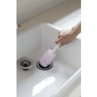 キッチンバスボンくん シンク排水溝ブラシ ピンク 約幅60×奥行60×全長255mm 山崎産業