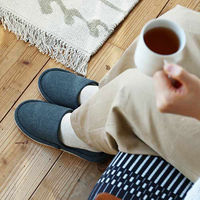 スリッパ 外縫いタイプ 室内 洗濯可 静音 滑り止め付 Lサイズ ダークブルー 1足 オリジナル