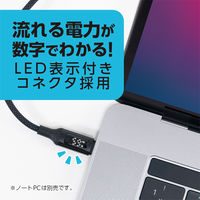 ナカバヤシ GaN 65W PD充電器ケーブル一体型 電力表示 1.2m ブラック JYU-AC0212BK 1個