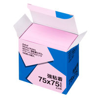 【強粘着】アスクル はたらく 強粘着ふせん 75×75mm パワーパステルピンク （正方形） 5冊  オリジナル