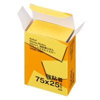 【強粘着】アスクル はたらく 強粘着ふせん 75×25mm パワーパステルイエロー （短冊） 5冊  オリジナル