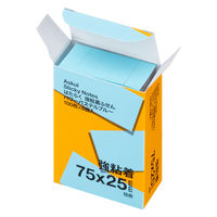 【強粘着】アスクル はたらく 強粘着ふせん 75×25mm パワーパステルブルー （短冊） 10冊（5冊×2箱）  オリジナル
