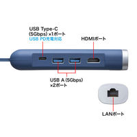サンワサプライ USB Type-Cモバイルドッキングステーション(HDMI+LAN付)ネイビー USB-3TCHLP10NV 1個