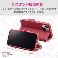 iPhone 15/レザーケース/手帳型/UltraSlim/Flowers/薄型/磁石付き/ディープピンク PM-A23APLFUJPND