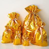 ヘッズ アルミ蒸着リボン付バッグ-M/ゴールド(10枚) AGO-RBM 1セット(5パック×10枚)（直送品）