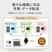 オウルテック 軽量コンパクトな巻き取り式3in1マルチケーブル ブラック 1m OWL-CBR2AMLC10-BK 1個