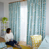 スミノエ PEANUTS セミオーダー カーテン フラワーメイズ 2900×1100mm ブルー 1セット(2枚入)（直送品）