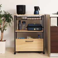 【軒先渡し】ヤマソロ ラパティー 天板付きワゴン 幅650×奥行300×高さ850mm ナチュラル/ブラック 85-474 1台（直送品）