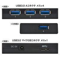 サンワサプライUSBハブ（USB HUB）ブラックUSB3.0×4ポート（最大2.1A出力×1ポート） セルフ・バスパワー USB-3HCA410BK（直送品）