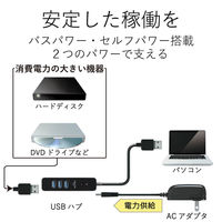 USBハブ USB-A×4ポート USB3.0 ACアダプタ付 マグネット付 1ｍ 黒 U3H-T410SBK エレコム 1個（直送品）