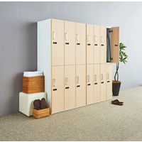 スマイル 木扉スチールロッカー 4連2段8人用 ダイヤル錠 オーク 幅900×奥行515×高さ1790mm 1台（3梱包）組立式