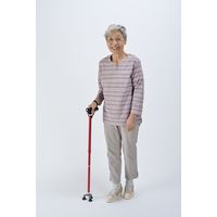 角利産業 ライト付 折りたたみステッキ 3点杖 レッド 4694（直送品）