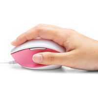 サンワダイレクト 有線マウス（エルゴノミクス・疲労軽減・小型・4ボタン・ブルーLED光学式・ホワイト・ピンク） 400-MA105W 1個（直送品）