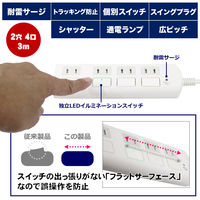 朝日電器 耐雷フラットスイッチ付タップ4P3m WBS-LS403F(W) 1個