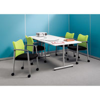 ライオン事務器 ミーティングチェア クローズドバック キャスター付4本脚 肘付 アップルグリーン 1脚（直送品）