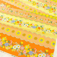 70’s フラワーボーダー プリント生地 ブルー 巾約108cm×5mカット CHU052-2C-5M 1セット(巾約108cm×5（直送品）