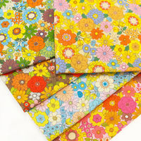 70’s フラワーガーデン プリント生地 ブルー系 巾約108cm×6mカット CHU052-3C-6M 1セット(巾約108cm×6（直送品）