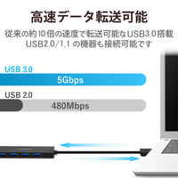 USBハブ USB-A×4ポート USB3.0 バスパワー 15cm 薄型 ブラック U3H-FC02BBK エレコム 1個（直送品）