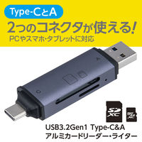 ナカバヤシ USB3.2 C&A アルミカードリーダー グレー CRW-DC3SD92GY 1個